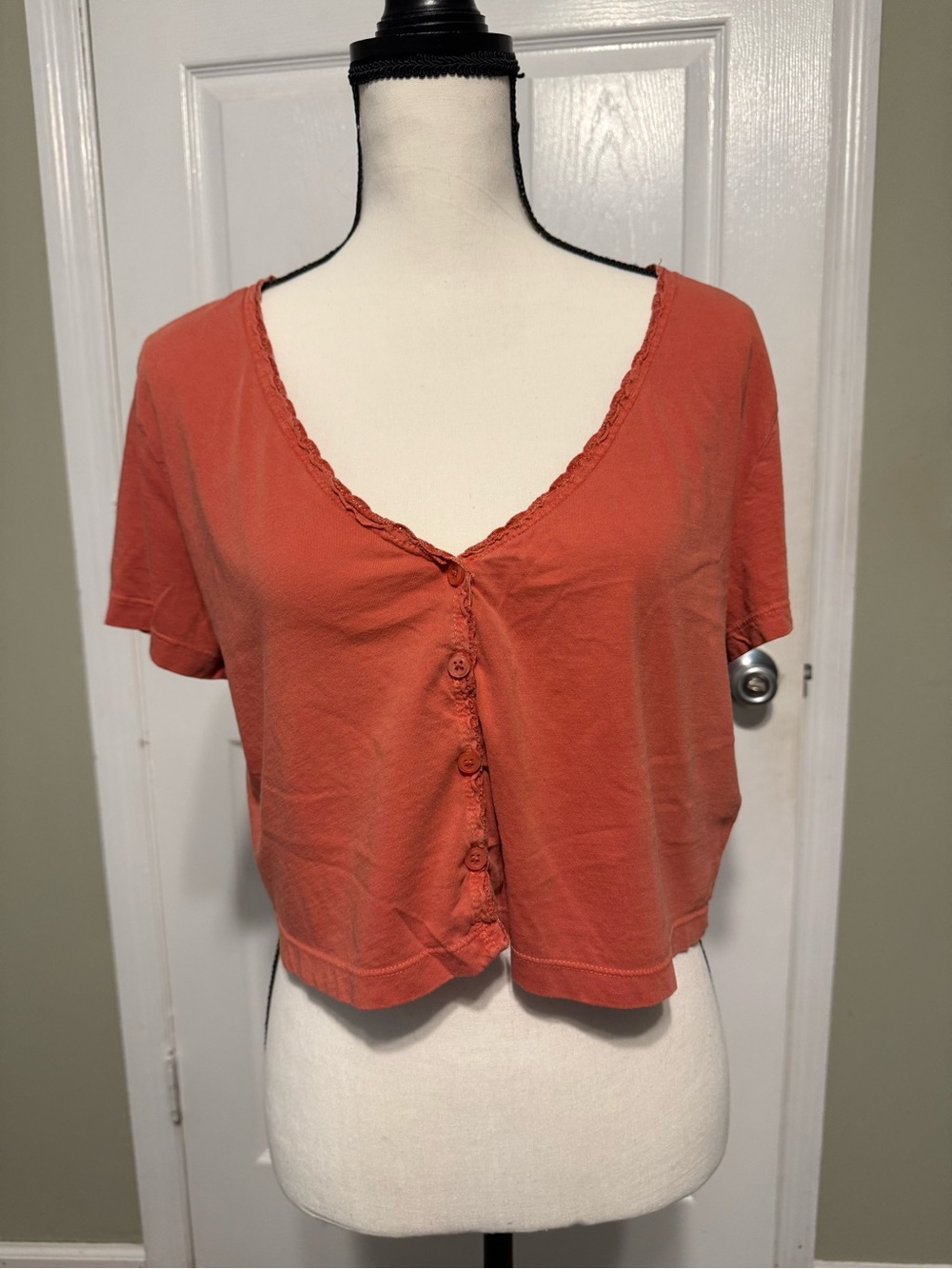 Urban Outfitters Cropped Button-Front Tee in Rust